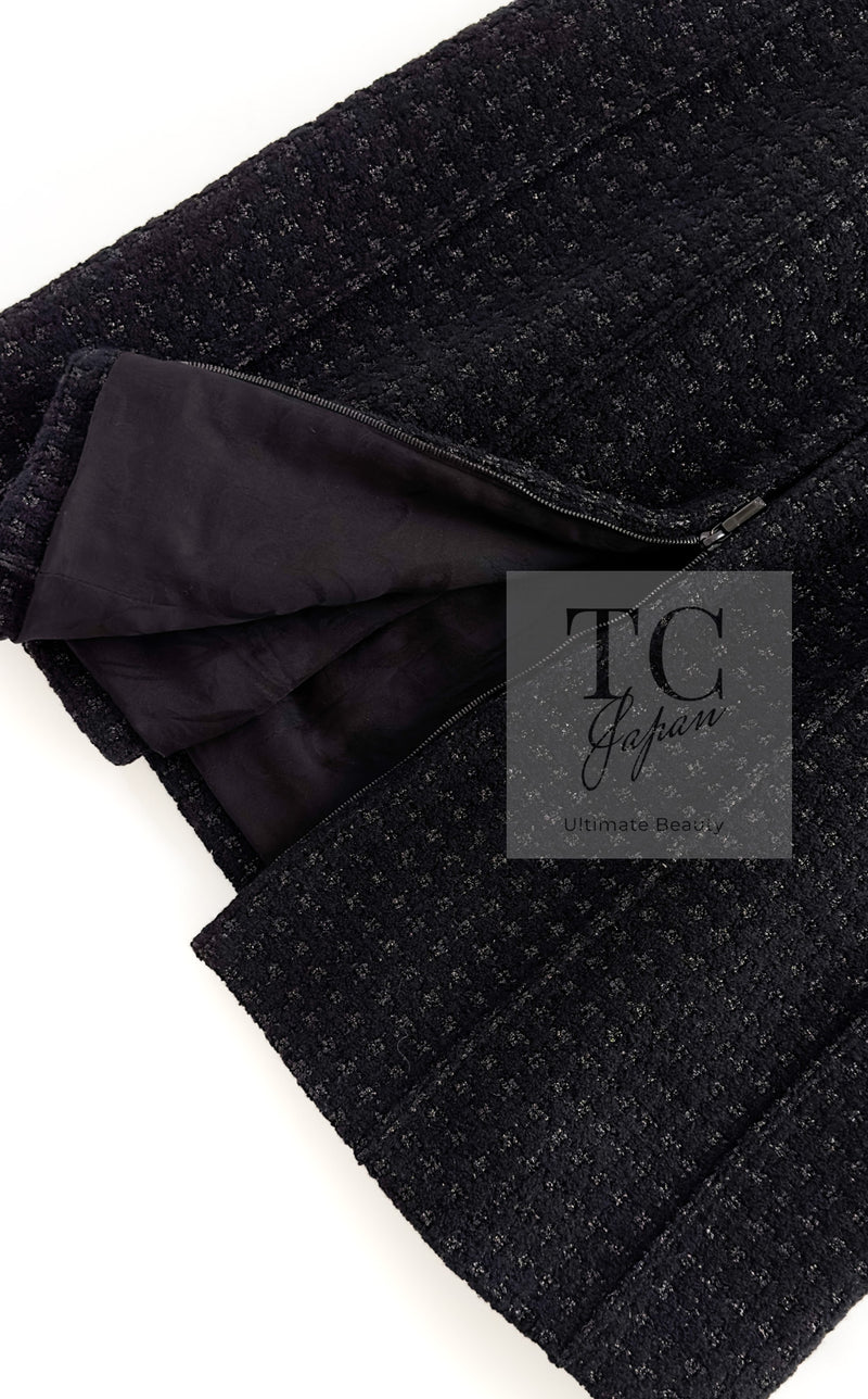 CHANEL 14A Black Wool Leather Tweed Dress 38 シャネル ブラック レザー ウール ツイード ワンピース 即発