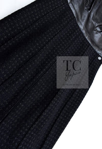 CHANEL 14A Black Wool Leather Tweed Dress 38 シャネル ブラック レザー ウール ツイード ワンピース 即発