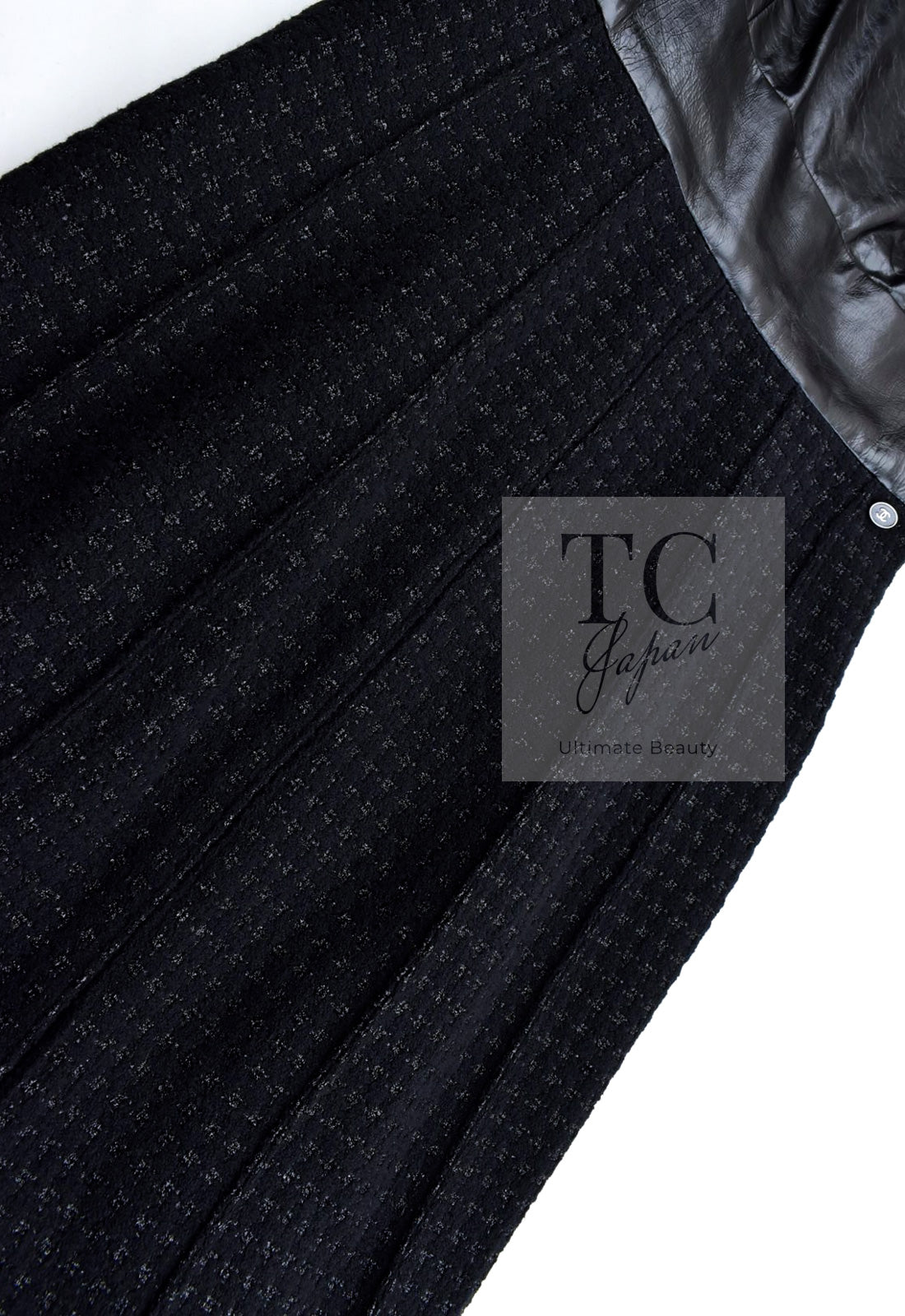 CHANEL 14A Black Wool Leather Tweed Dress 38 シャネル ブラック レザー ウール ツイード ワンピース 即発