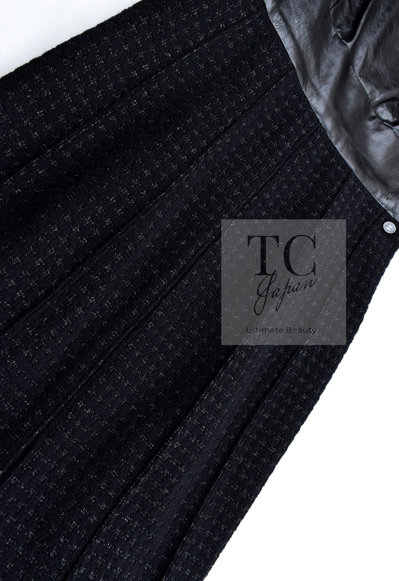 CHANEL 14A Black Wool Leather Tweed Dress 38 シャネル ブラック レザー ウール ツイード ワンピース 即発