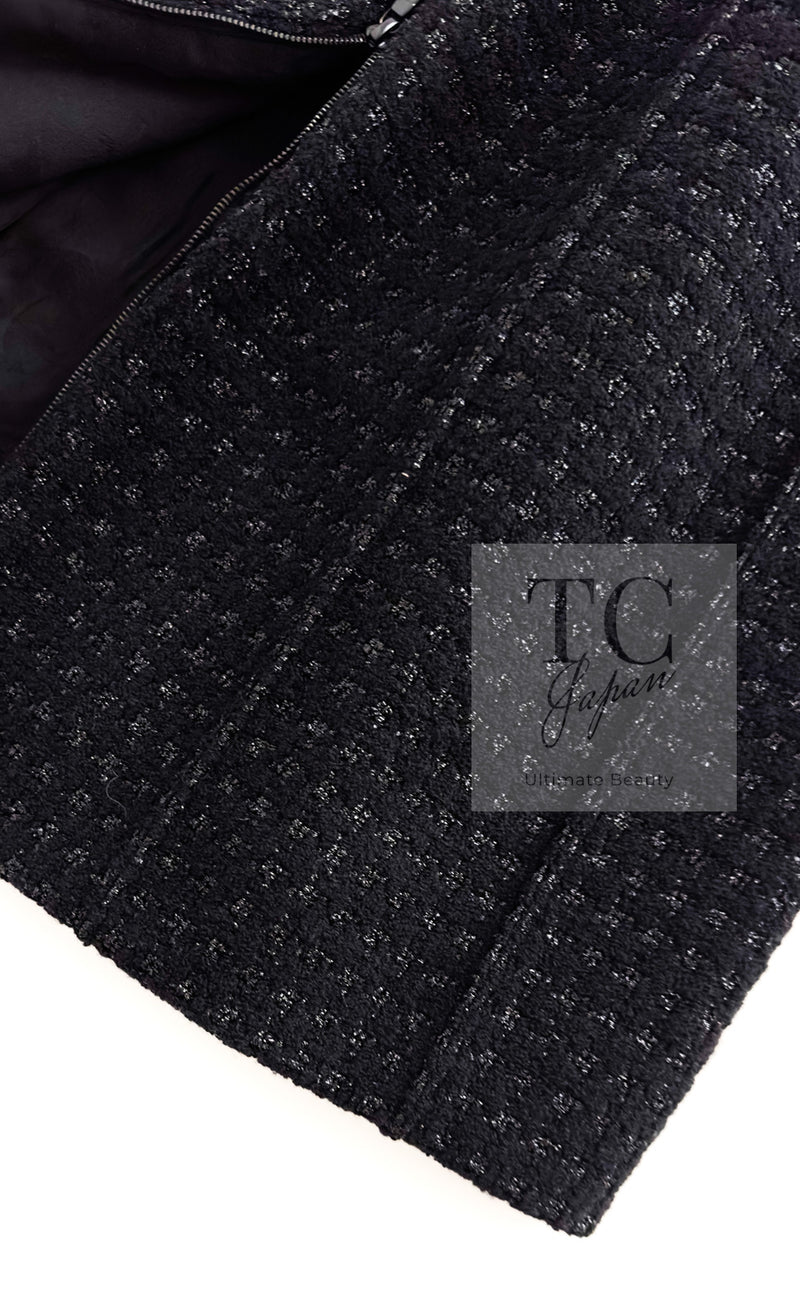 CHANEL 14A Black Wool Leather Tweed Dress 38 シャネル ブラック レザー ウール ツイード ワンピース 即発