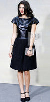 CHANEL 14A Black Wool Leather Tweed Dress 38 シャネル ブラック レザー ウール ツイード ワンピース 即発