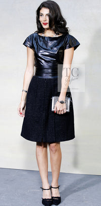 CHANEL 14A Black Wool Leather Tweed Dress 38 シャネル ブラック レザー ウール ツイード ワンピース 即発