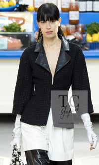 CHANEL 14A Black Wool Leather Tweed Dress 38 シャネル ブラック レザー ウール ツイード ワンピース 即発
