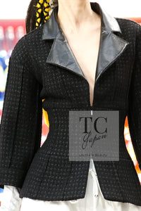 CHANEL 14A Black Wool Leather Tweed Dress 38 シャネル ブラック レザー ウール ツイード ワンピース 即発