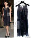 CHANEL 08A Navy Waffle Lace Trim Dress 34 シャネル ネイビー ワッフル レーストリム ワンピース 即発