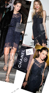 CHANEL 08A Navy Waffle Lace Trim Dress 34 シャネル ネイビー ワッフル レーストリム ワンピース 即発