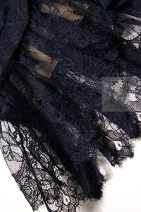 CHANEL 08A Navy Waffle Lace Trim Dress 34 シャネル ネイビー ワッフル レーストリム ワンピース 即発