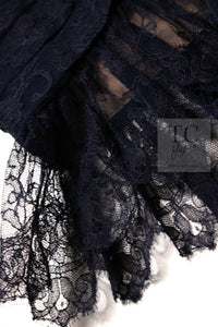 CHANEL 08A Navy Waffle Lace Trim Dress 34 シャネル ネイビー ワッフル レーストリム ワンピース 即発