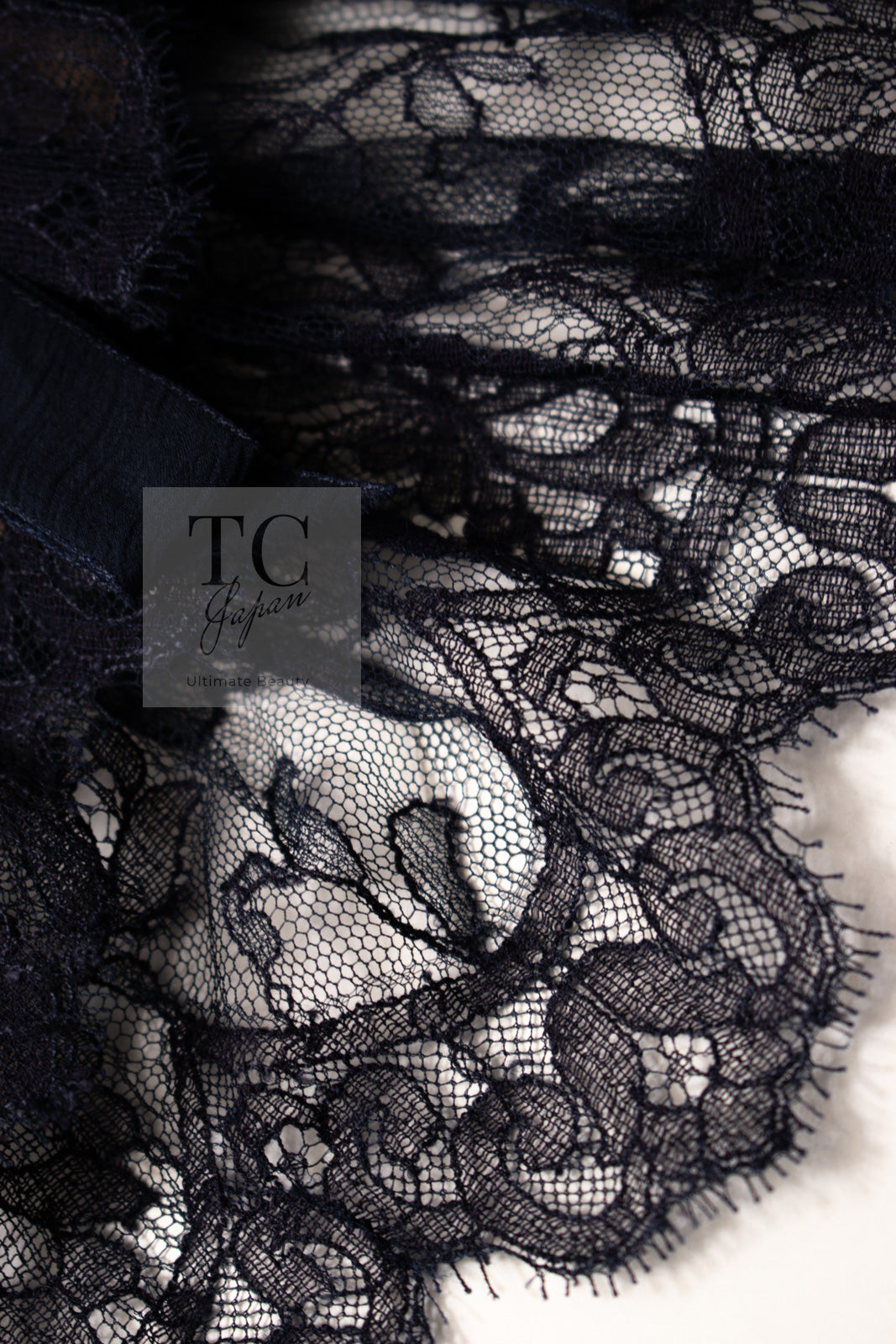 CHANEL 08A Navy Waffle Lace Trim Dress 34 シャネル ネイビー ワッフル レーストリム ワンピース 即発
