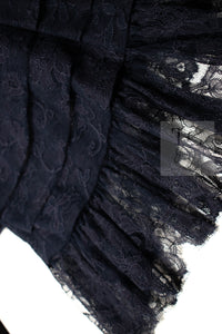 CHANEL 08A Navy Waffle Lace Trim Dress 34 シャネル ネイビー ワッフル レーストリム ワンピース 即発