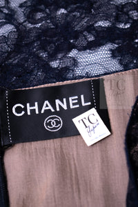 CHANEL 08A Navy Waffle Lace Trim Dress 34 シャネル ネイビー ワッフル レーストリム ワンピース 即発