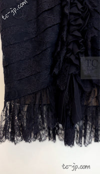 CHANEL 08A Navy Waffle Lace Trim Dress 34 シャネル ネイビー ワッフル レーストリム ワンピース 即発