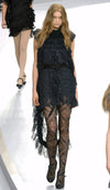 CHANEL 08A Navy Waffle Lace Trim Dress 34 シャネル ネイビー ワッフル レーストリム ワンピース 即発