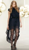 CHANEL 08A Navy Waffle Lace Trim Dress 34 シャネル ネイビー ワッフル レーストリム ワンピース 即発