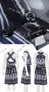 CHANEL 06S Smoky Soft Ink Black Navy Floral Print Dress 36 シャネル 霞スモーキー ブラック ネイビー フローラル シルク 100% ワンピース 即発
