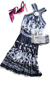 CHANEL 06S Smoky Soft Ink Black Navy Floral Print Dress 36 シャネル 霞スモーキー ブラック ネイビー フローラル シルク 100% ワンピース 即発