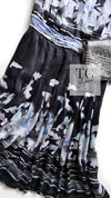 CHANEL 06S Smoky Soft Ink Black Navy Floral Print Dress 36 シャネル 霞スモーキー ブラック ネイビー フローラル シルク 100% ワンピース 即発