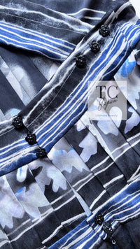 CHANEL 06S Smoky Soft Ink Black Navy Floral Print Dress 36 シャネル 霞スモーキー ブラック ネイビー フローラル シルク 100% ワンピース 即発
