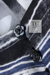 CHANEL 06S Smoky Soft Ink Black Navy Floral Print Dress 36 シャネル 霞スモーキー ブラック ネイビー フローラル シルク 100% ワンピース 即発