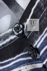 CHANEL 06S Smoky Soft Ink Black Navy Floral Print Dress 36 シャネル 霞スモーキー ブラック ネイビー フローラル シルク 100% ワンピース 即発