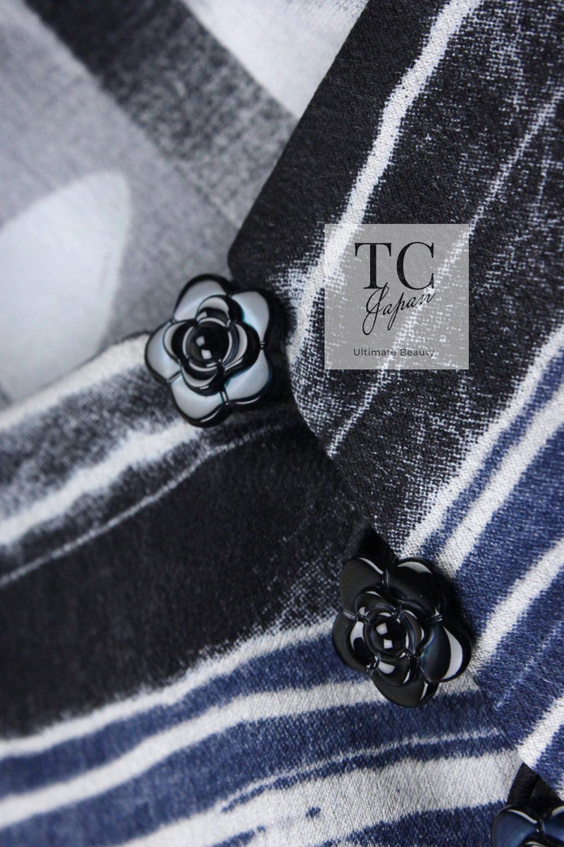 CHANEL 06S Smoky Soft Ink Black Navy Floral Print Dress 36 シャネル 霞スモーキー ブラック ネイビー フローラル シルク 100% ワンピース 即発