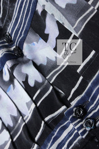 CHANEL 06S Smoky Soft Ink Black Navy Floral Print Dress 36 シャネル 霞スモーキー ブラック ネイビー フローラル シルク 100% ワンピース 即発