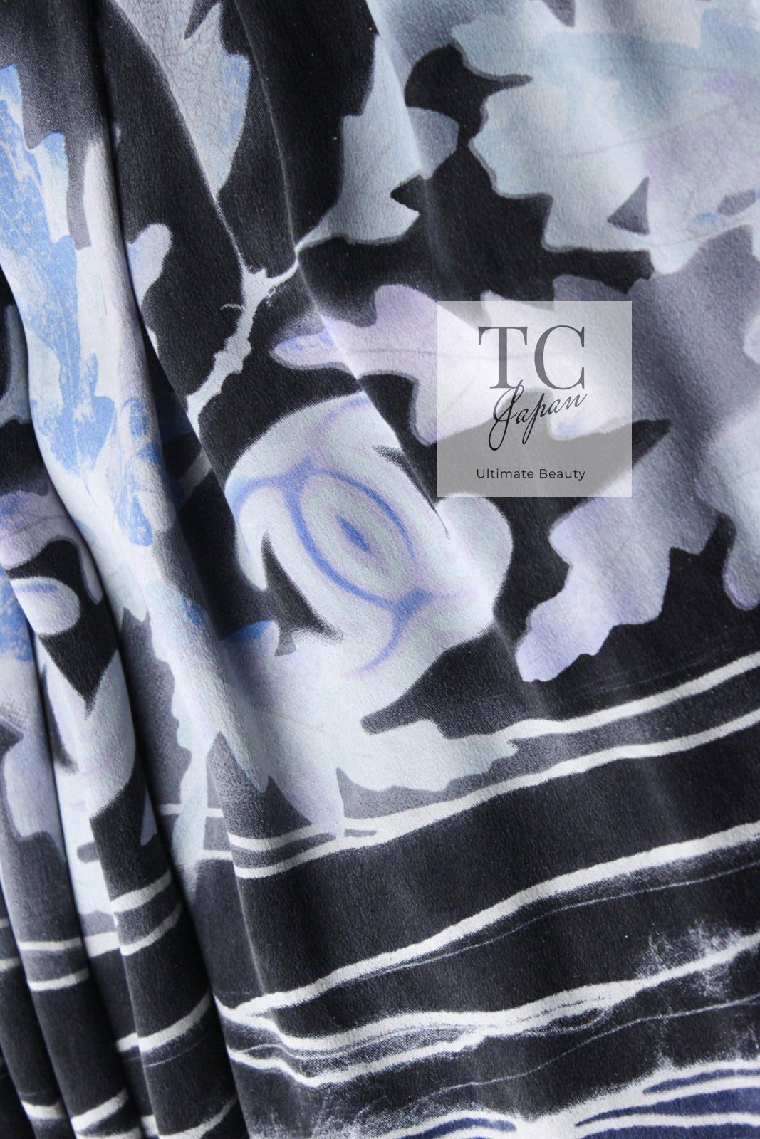 CHANEL 06S Smoky Soft Ink Black Navy Floral Print Dress 36 シャネル 霞スモーキー ブラック ネイビー フローラル シルク 100% ワンピース 即発