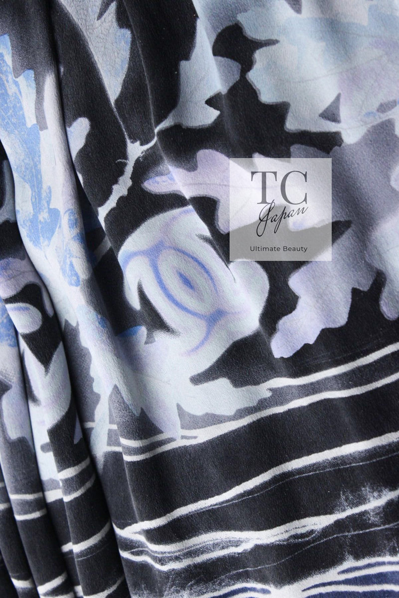 CHANEL 06S Smoky Soft Ink Black Navy Floral Print Dress 36 シャネル 霞スモーキー ブラック ネイビー フローラル シルク 100% ワンピース 即発