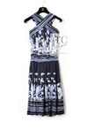 CHANEL 06S Smoky Soft Ink Black Navy Floral Print Dress 36 シャネル 霞スモーキー ブラック ネイビー フローラル シルク 100% ワンピース 即発