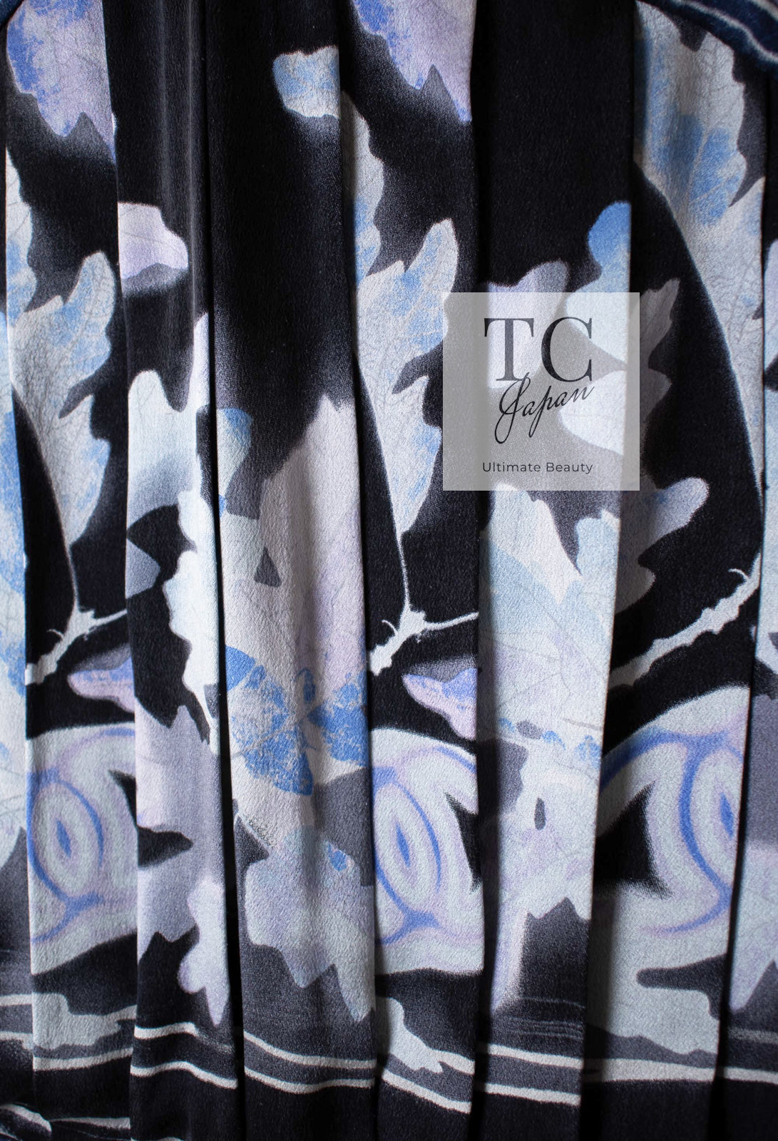 CHANEL 06S Smoky Soft Ink Black Navy Floral Print Dress 36 シャネル 霞スモーキー ブラック ネイビー フローラル シルク 100% ワンピース 即発