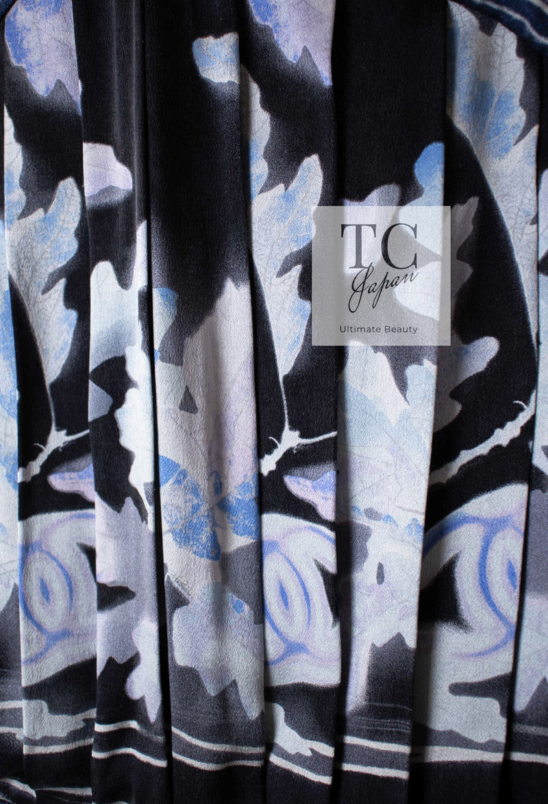 CHANEL 06S Smoky Soft Ink Black Navy Floral Print Dress 36 シャネル 霞スモーキー ブラック ネイビー フローラル シルク 100% ワンピース 即発