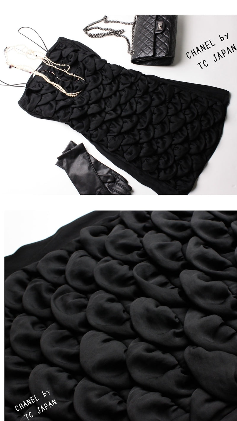 CHANEL 09C Black Sleeveless Camelia Dress 36 シャネル カメリア ブラック ワンピース 即発