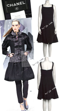 CHANEL 12A Black Purple Plum Sleeveless Cotton Dress 36 38 シャネル ブラック パープル プラム ノースリーブ コットン ワンピース 即発
