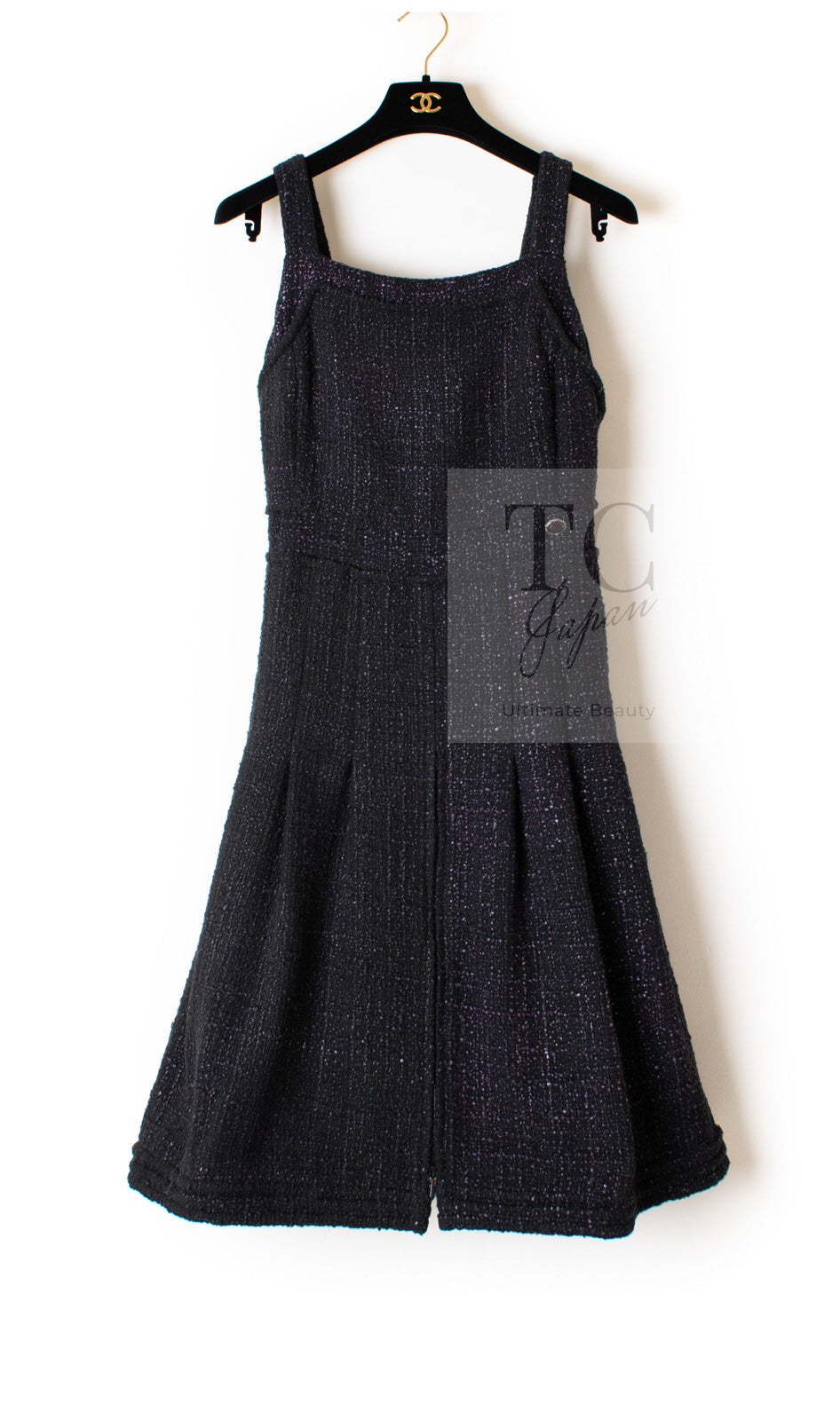 CHANEL 12A Black Purple Plum Sleeveless Cotton Dress 36 38 シャネル ブラック パープル プラム ノースリーブ コットン ワンピース 即発