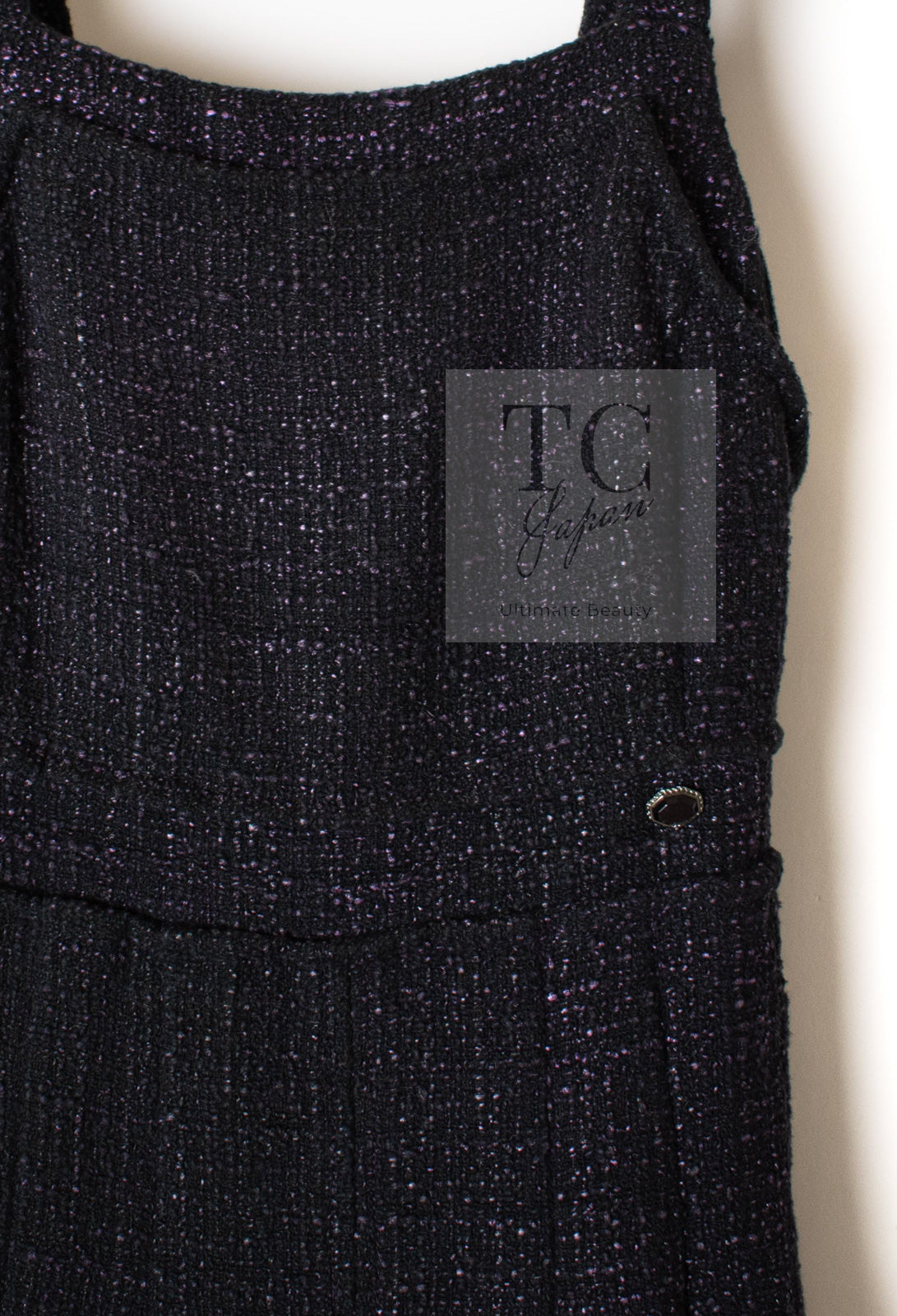 CHANEL 12A Black Purple Plum Sleeveless Cotton Dress 36 38 シャネル ブラック パープル プラム ノースリーブ コットン ワンピース 即発