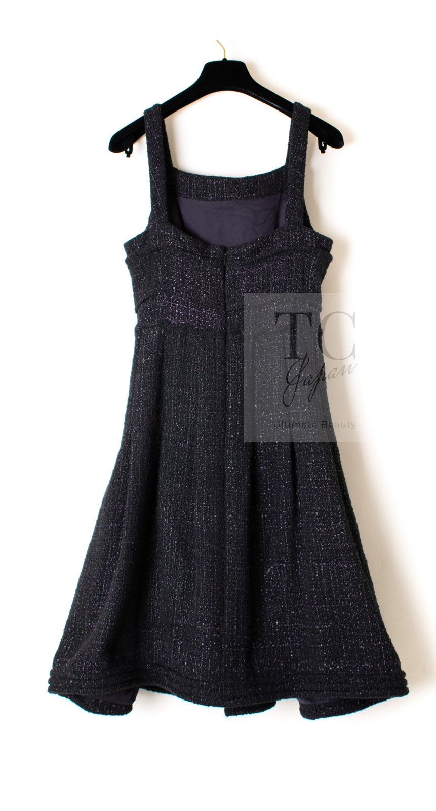 CHANEL 12A Black Purple Plum Sleeveless Cotton Dress 36 38 シャネル ブラック パープル プラム ノースリーブ コットン ワンピース 即発