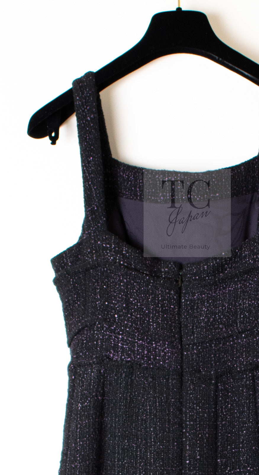 CHANEL 12A Black Purple Plum Sleeveless Cotton Dress 36 38 シャネル ブラック パープル プラム ノースリーブ コットン ワンピース 即発