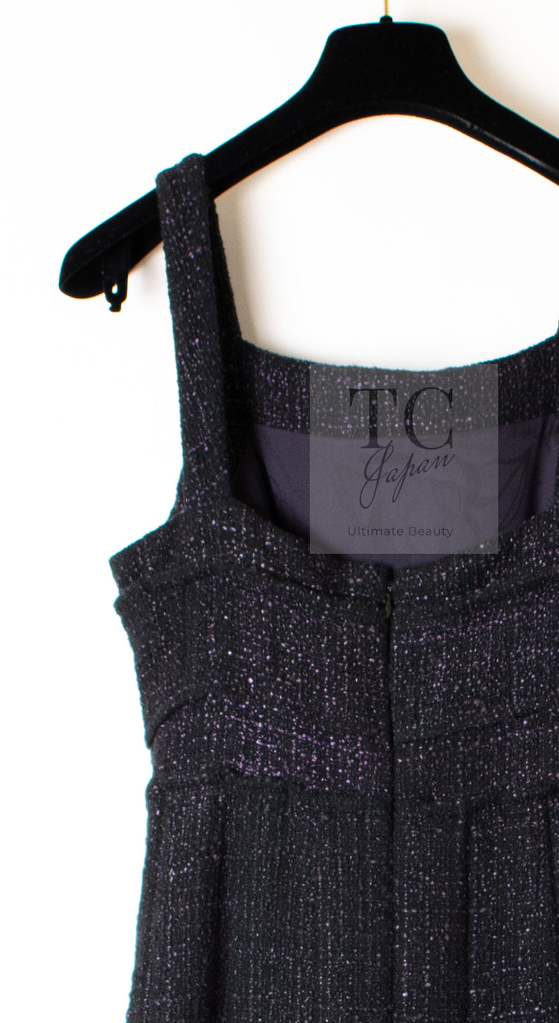 CHANEL 12A Black Purple Plum Sleeveless Cotton Dress 36 38 シャネル ブラック パープル プラム ノースリーブ コットン ワンピース 即発