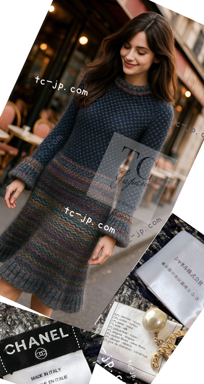 CHANEL 11PF Paris Byzance Gold Thread Mix Wool Knit Dress 34 36 38 シャネル ネイビー ミックス メタリック ニット ワンピース 即発