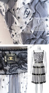 CHANEL 02S White Gray Dots Silk Set Up Camisole & Pleated Skirt 38 40 シャネル ホワイト グレー セットアップ キャミソール ＆ プリーツ スカート 即発