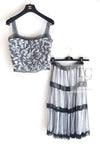 CHANEL 02S White Gray Dots Silk Set Up Camisole & Pleated Skirt 38 40 シャネル ホワイト グレー セットアップ キャミソール ＆ プリーツ スカート 即発