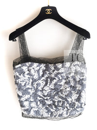 CHANEL 02S White Gray Dots Silk Set Up Camisole & Pleated Skirt 38 40 シャネル ホワイト グレー セットアップ キャミソール ＆ プリーツ スカート 即発