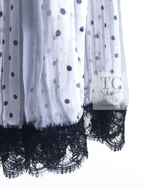 CHANEL 02S White Gray Dots Silk Set Up Camisole & Pleated Skirt 38 40 シャネル ホワイト グレー セットアップ キャミソール ＆ プリーツ スカート 即発