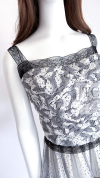 CHANEL 02S White Gray Dots Silk Set Up Camisole & Pleated Skirt 38 40 シャネル ホワイト グレー セットアップ キャミソール ＆ プリーツ スカート 即発