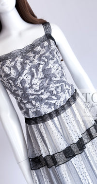CHANEL 02S White Gray Dots Silk Set Up Camisole & Pleated Skirt 38 40 シャネル ホワイト グレー セットアップ キャミソール ＆ プリーツ スカート 即発