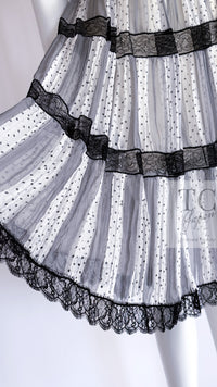 CHANEL 02S White Gray Dots Silk Set Up Camisole & Pleated Skirt 38 40 シャネル ホワイト グレー セットアップ キャミソール ＆ プリーツ スカート 即発