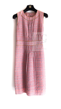 CHANEL 04S Pink Check Cotton Wool Sleeveless Dress Coat 38 シャネル ピンク チェック コットン ノースリーブ ワンピース 即発