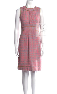 CHANEL 04S Pink Check Cotton Wool Sleeveless Dress Coat 38 シャネル ピンク チェック コットン ノースリーブ ワンピース 即発