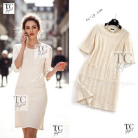 CHANEL 13S Ivory Cream Summer Cotton Knit Dress 34 シャネル アイボリークリーム 春夏 サマー コットン ニット ワンピース